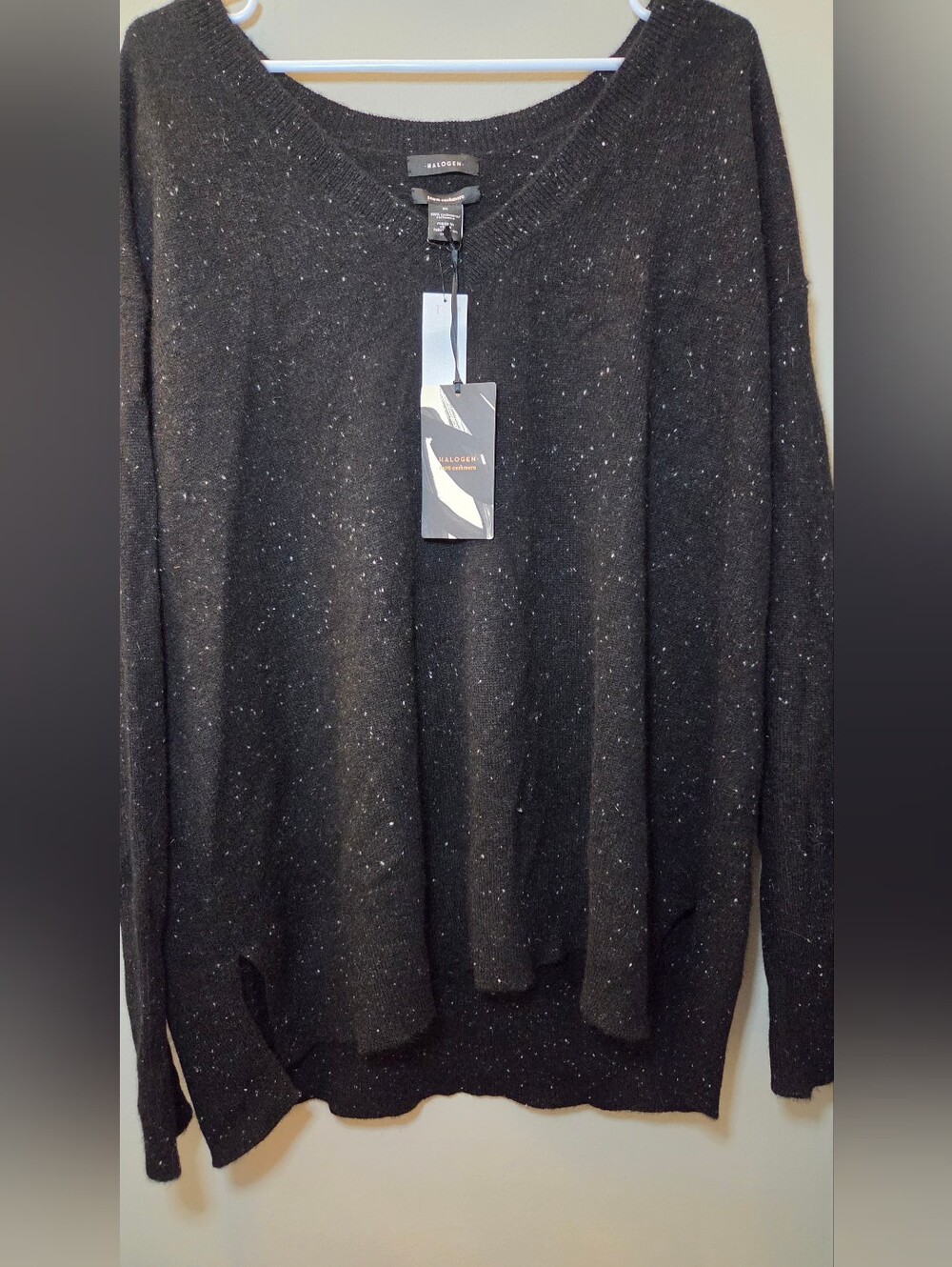 NWT Halogen Nordstrom 100% Cashmere Sweater Black Nep Speckled M